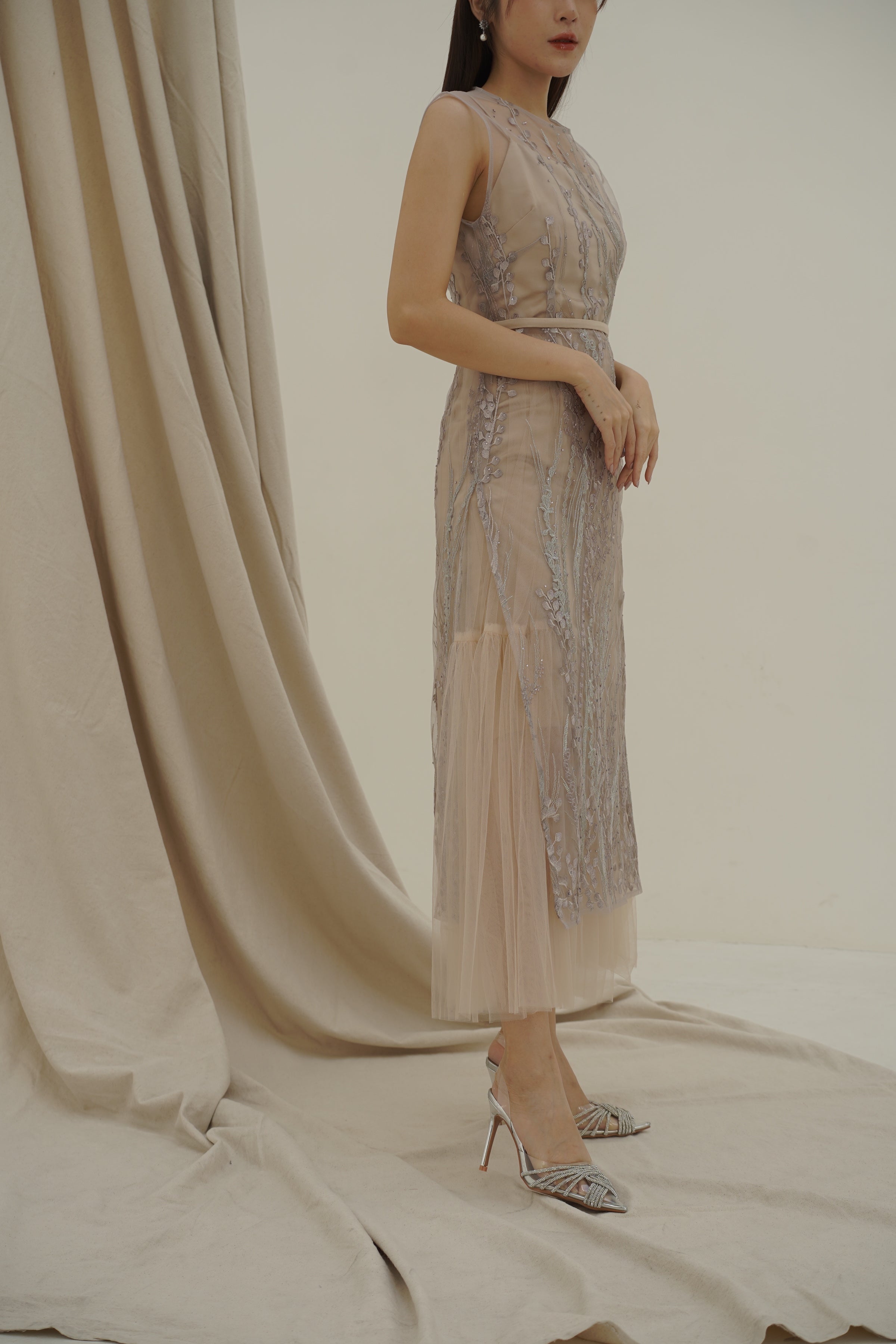 Emilia Dress Nude Silver