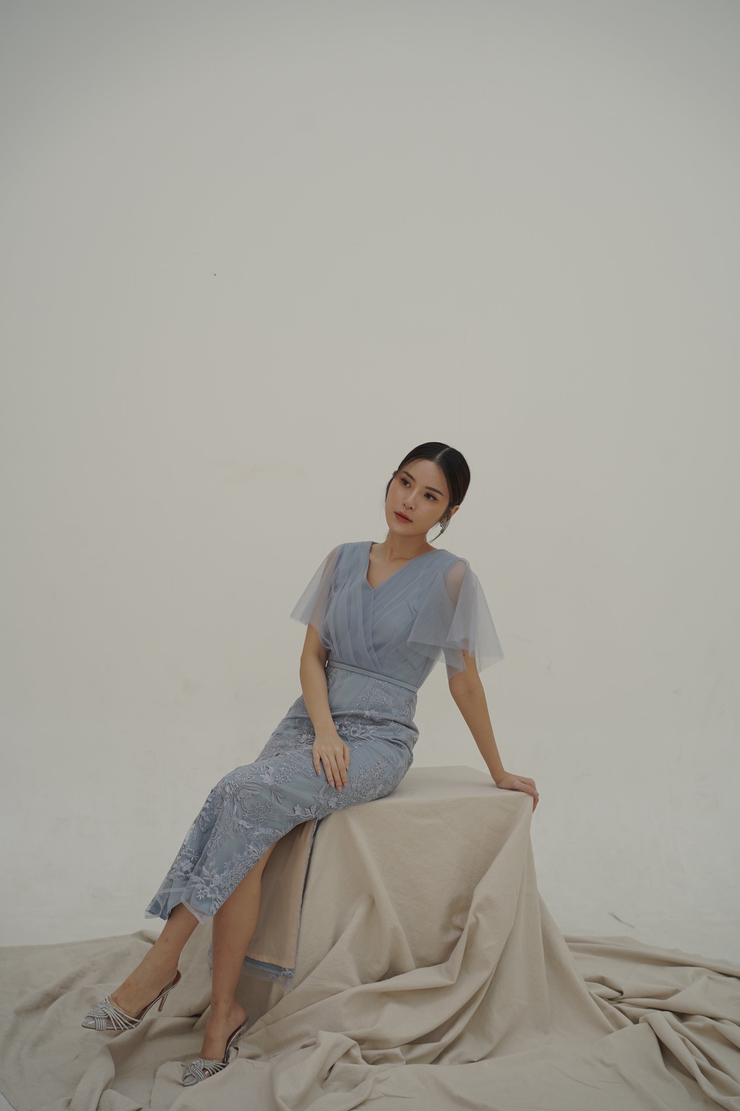 Kayleen Dress with Sleeves Dusty Blue